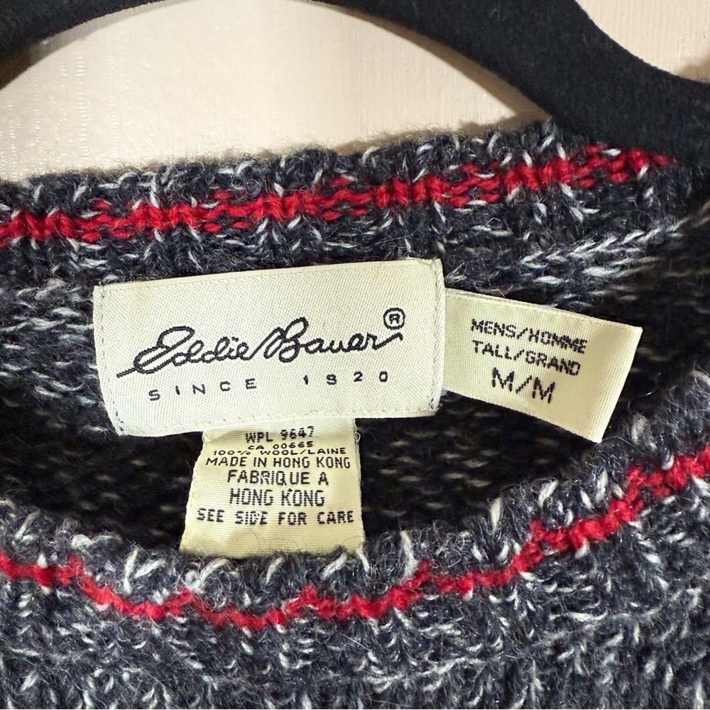 Men’s Vintage Eddie Bauer Wool Knit Crewneck Gray Holiday Sweater size Med - Picture 6 of 7